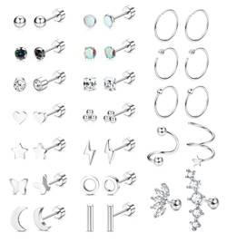 JeweBella 19 Paar Kleine Ohrstecker Set Damen Medizinische Ohrstecker Knorpel Helix Ohrringe Chirurgenstahl Hypoallergen Stern Mond Creolen Piercing Ohrringe Set für Mehrere Ohrlöcher Mädchen Herren von JeweBella