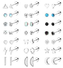 JeweBella 21 Paar Kleine Ohrringe Set Damen Herren Chirurgische Edelstahl Ohrstecker Knorpel Helix Ohrringe Hypoallergen Stern Mond Perle CZ Ohrpiercing Ohrringe Set für Mehrere Ohrlöcher für Mädchen von JeweBella