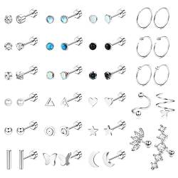 JeweBella 23 Paar Kleine Ohrstecker Set Damen Hypoallergen Knorpel Helix Ohrringe Chirurgenstahl Medizinische Ohrstecker Stern Mond Creolen Piercing Ohrringe Set für Mehrere Ohrlöcher Mädchen Herren von JeweBella