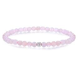 JeweBella 4mm Perlenarmband Damen mit 925 Silber Perle Armband Rose Quartz Amethyst Obsidian Mondstein Hämatit Natürliche Edelstein Armband Damen Herren Stretch Facettierte Perlen Armbänder von JeweBella