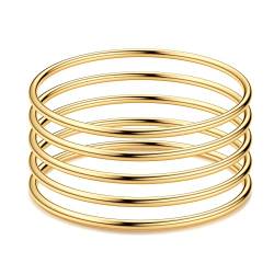 JeweBella 5 Pièces Armreif Armband Damen Edelstahl Dünnes Armreif Stil Glatt Poliert Armband Silber/Gold Stapelbar Armreif Damen Set für Damen Frauen 3MM von JeweBella