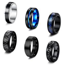 JeweBella 6 PCS Herren Ringe Edelstahl Ringe Set Schwarz Kette Ringe Kohlefaser Ringe Blau Celtic Dragon Vintage Ring für Herren Männer Hochzeit Verlobung Band Ring Set Größe 54-70 von JeweBella