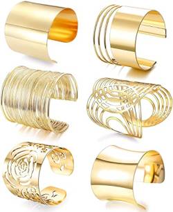 JeweBella 6 Stück Armband Damen Manschette Armreif Set Breit Verstellbare Goldspule Versilbert Armband Oberarm Schmuck von JeweBella