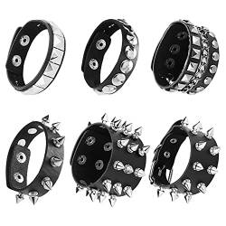 JeweBella 6 Stück Punk Armband Nieten für Herren Damen Goth Breit Lederarmband Schwarz Set Rock Biker Armband Manschette Spikes Halloween Gothic Schmuck von JeweBella