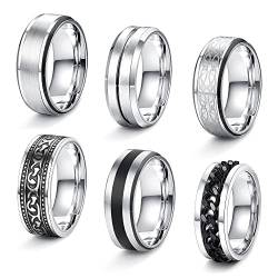 JeweBella 6 Stück Ringe Herren Edelstahl Ringe Set Silber Matt Poliert Keltischer Knoten Vintage Ringe Ketten Ringe Flaschenöffner Ring Bandringe Ehering Verlobungsringe für Männer Damen Größe 54-70 von JeweBella