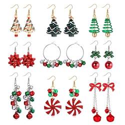 JeweBella 9 Paar Ohrringe Weihnachten für Damen Mädchen Weihnachts Ohrringe Set Hängend Weihnachtsbaum Schneeflocke Weihnachtsglocke Elch Weihnachtsohrringe Damen Weihnachten Party Geschenk von JeweBella