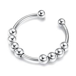 JeweBella 925 Sterling Silber Angst Ring Damen Verstellbar Ring mit Beweglichen Perlen Spinner Ring Anti Stress Ring Zappel Ringe Dekompressionsring Silber Ring Schmuck Geschenk für Muttertag von JeweBella