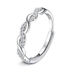 JeweBella 925 Sterling Silber Ringe Frauen Verstellbare Ring Ewigkeit Verdrehtes Seil Zirkonia Ring Eheringe Verlobungsring Damen Trauringe Fingerring Engagement Promise Ring Schmuck von JeweBella