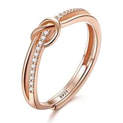 JeweBella 925 Sterling Silber Ringe für Damen Eleganter Liebesknoten Ring Verstellbare Fingerring Trauringe Verlobungsring Eheringe Zirkonia Damen Ring Silber/Gold/Roségold von JeweBella