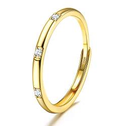 JeweBella 925 Sterling Silber Ringe für Damen Mädchen Minimalistisch Eleganter Zirkonia Ring Verstellbare Damen Ring Silber/Gold/Roségold von JeweBella