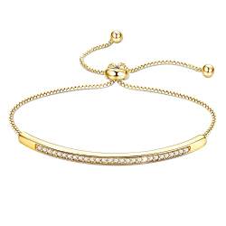 JeweBella Armband Damen Verstellbar mit Shining 5A Zirkonia Verstellbar Kristall Armkette mit Box Chain Silber Gold & Rosegold Valentinstag Muttertag Geburtstags Weihnachten Geschenk für Frauen von JeweBella