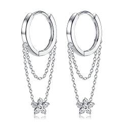 JeweBella Creolen Ohrringe Silber 925 Hängend für Damen Mädchen Mode Tropfen Herz Blumen Baumeln Creolen Hängend Silber von JeweBella