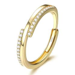 JeweBella Damen Ringe Silber 925 Zirkonia Ring Verstellbar Eheringe Verlobungsring Trauringe Minimalistisch Ringe Frauen Silber/Gold von JeweBella