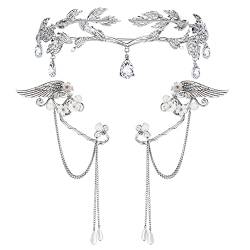 JeweBella Elfen Ohrringe Tiara für Damen Silber Elfenohren Manschetten Blätter Elfen Tiara Krone Ohrclips Ohne Ohrlöcher Set für Halloween Cosplay Hochzeit von JeweBella