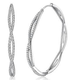 JeweBella Groß Creolen Silber für Damen Hypoallergen Cubic Zirkonia Creolen Silber Rund Groß Creolen Ohrringe für Frauen Mädchen 30/40/50/60mm von JeweBella