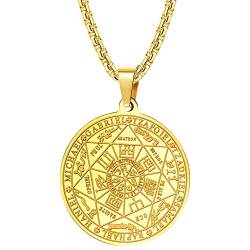 JeweBella Halskette Herren 7 Erzengel Siegel Medaille Talisman Halskette für Männer Frauen Edelstahl Pentagramm Talisman Anhänger Amulett Magische Schutzkette Männlicher Schmuck Glücksbringer von JeweBella