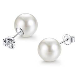 JeweBella Perlenohrringe Silber 925 für Damen Mädchen Hypoallergene Elegante Weiß Perlen Ohrstecker 5mm/8mm/10mm/12mm von JeweBella