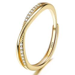 JeweBella Ring Damen Silber 925 Verstellbare Zirkonia Ring Silber/Gold/Roségold Minimalistisch Eheringe Verlobungsring Trauringe Fingerring Damen Schmuck von JeweBella