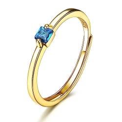 JeweBella Ring Silber 925 Damen Eleganter Glänzend Quadratischer Zirkonia Ring Minimalistisch Fingerring Verstellbare Ring Damen Rot/Blau/Grün von JeweBella
