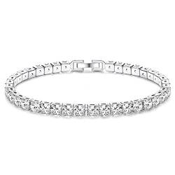 JeweBella Tennis Armband Damen Silber mit Zirkonia Kristall Armbänder Shining Diamant für Frauen Mädchen für Freundin Mutter Ehefrau Armband für Weihnachten Geschenk 17CM/19CM von JeweBella