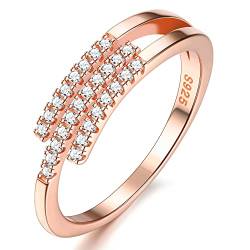 JeweBella Verstellbare Ring Silber 925 Damen Offener Fingerring Eheringe Trauringe Engagement Verlobungsring Damen Frauen Zirkonia Promise Ring Schmuck Geschenke Silber/Gold/Roségold von JeweBella