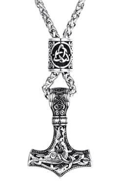 JeweBella Wikinger Thors Hammer Halskette Edelstahl Herren Thors Hammer Anhänger mit Keltischer Knoten Thors Hammer Kette Herren Wikinger Schmuck Geschenk Schwarz/Silber von JeweBella