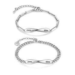 Jeweidea 2 STÜCKE Silber Paar Armbänder Personalisiertes Unendlichkeitsherz Liebespaar Verbundenes Armband mit Gravur Namensarmband für Freundin Freund Paar Valentinstagsgeschenk… von Jeweidea