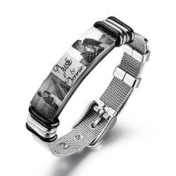 Jeweidea Armbänder für Herren Personalisierte Armband Herren mit Gravur Foto verstellbar Armband Schnalle Mesh Edelstahl Armband für Frauen Männer Echtes Papa Paare Vatertag Jubiläum (#Silber1) von Jeweidea