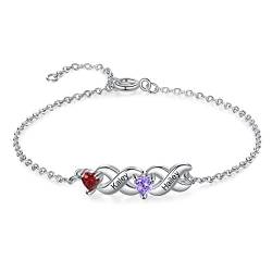 Jeweidea Armband Damen Personalisiert Armband mit Namen der Kinder Gravur Silberanhänger Verstellbares Armband für Mutter Mädchen Tochter Muttertagsgeschenke Personalisierte Geschenke (2 name) von Jeweidea