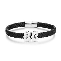 Jeweidea Armband Herren Leder Personalisiertes Armband mit Namen Gravur Edelstahl Perlenarmband Herren Schwarz Familienarmband Geschenke für Männer Papa Papa Geschenk Vatertagsgeschenk von Jeweidea