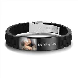 Jeweidea Foto Armband Herren mit Gravur Personalisiertes Armband mit Namen Gravierter Silikon Einstellbar Armband Geschenke für Männer Papa Geschenk Vatertag Personalisierter Schmuck (#Schwarz) von Jeweidea