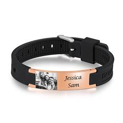 Jeweidea Foto Armband Herren mit Gravur Personalisiertes Armband mit Namen Gravierter Silikon Einstellbar Armband Geschenke für Männer Papa Geschenk Vatertag Personalisierter Schmuck von Jeweidea