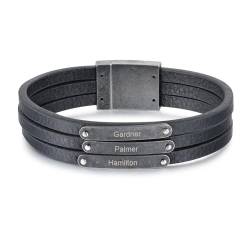 Jeweidea Lederarmband Herren mit Gravur Personalisiertes Armband mit Namen Lederband Edelstahl Männerarmband Vatertagsgeschenk für Papa Freund Familien Personalisierte Geschenke Männer von Jeweidea