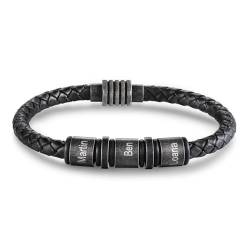 Jeweidea Männerarmband mit Namen Personalisiertes Armband Herren mit Gravur Lederarmband mit buchstaben Verschluss Edelstahl für Papa Vatertagsgeschenk Personalisierter Schmuck von Jeweidea