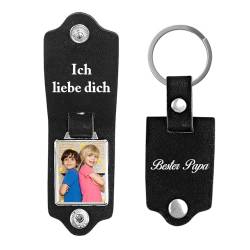 Jeweidea Personalisierter Foto-Schlüsselanhänger für Papa – Leder Schlüsselanhänger mit Namen Gravur zum Vatertag Familien-Schlüsselanhänger Bester Papa Personalisierte Geschenke für Männer von Jeweidea