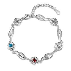 Jeweidea Personalisiertes Damen Armband mit Gravur von Namen Rosenarmband mit Geburtsstein für Mama Muttertagsarmband Schmuck Geschenke von Jeweidea