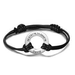 Jeweidea Personalisiertes Damen Herren armband mit Namen Lederband mit Gravur Freundschaftsarmbänder Einstellbares Armband Geschenk für Freund Familien Personalisierte Geschenke von Jeweidea