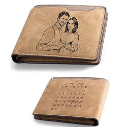 Jeweidea Portemonnaie Herren mit Foto Bifold Wallet mit Kalender Personalisierte Geldbörse mit Gravur Herren Geschenke für Ehemann Vater Freund zum Valentinstag (Stil 7) von Jeweidea