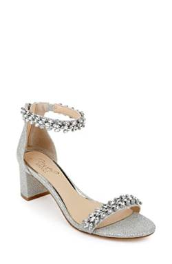 Jewel Badgley Mischka Damen Bronwen Sandalen mit Absatz, Silberfarbener Stoff, 37.5 EU von Jewel Badgley Mischka