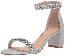 Jewel Badgley Mischka Damen Bronwen Sandalen mit Absatz, Silberfarbener Stoff, 40.5 EU von Jewel Badgley Mischka