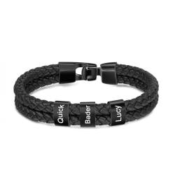 Jewel Personalisierte Armband Herren Geflochtenes Lederarmband mit 3-5 Namen Gravur Armband Freund Vater Sohn Geschenk für Jubiläum Valentinstag Vatertag (3 Beads) von Jewel