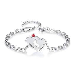 Jewel Personalisierte Damen Baby Fuß Armband mit Gravur Verstellbare Mutter Tochter Namen Armbänder Geschenk für Muttertag Geburtstag (Silber 1) von Jewel