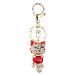 JewelBeauty Schlüsselanhänger mit süßem Katzen-Anhänger mit Strass-Steinen, Rot von JewelBeauty