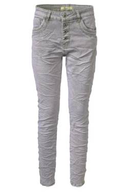 Jewelly Damen Stretch Jeans Five-Pocket im Crash-Look | Boyfriend Hose mit sichtbarer Knopfleiste| (XS/34, Washed-Grau) von Jewelly by Lexxury