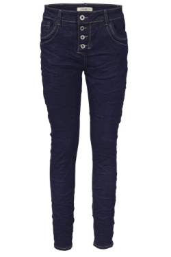 Jewelly by Lexxury Damen Stretch Jeans Five-Pocket im Crash-Look | Boyfriend Hose mit sichtbarer Knopfleiste (S/36, Denim Blue Dark) von Jewelly by Lexxury