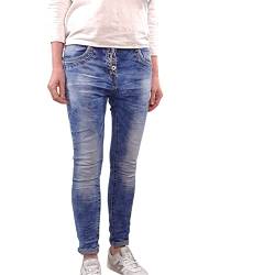 Jewelly Damen Boyfriend Stretch Jeans| Denim Hose für Frauen | 5 Pocket Medium Rise Cloudy Denim XS von Jewelly