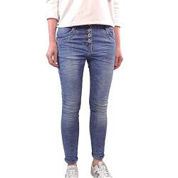 Jewelly Damen Boyfriend Stretch Jeans| Denim Hose für Frauen | 5 Pocket Medium Rise Middle Blue Washed XS von Jewelly