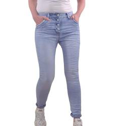 Jewelly Damen Boyfriend Stretch Jeans| Denim Hose für Frauen| dekorative Knopfleiste (DE/NL/SE/PL, Alphanumerisch, M, Regular, Regular, Summer Denim) von Jewelly