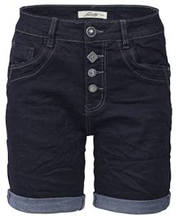 Jewelly Damen Jeans Shorts | Kurze Krempel Hose mit dekorativer Knopfleiste | Dark Denim Hose (as3, Numeric, Numeric_34, Regular, Regular) von Jewelly