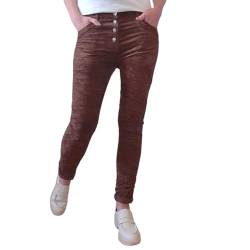 Jewelly Damen Stretch Cord Jeans| Mid Rise Hose mit dekorativer Knopfleiste| Boyfriend Fit (DE/NL/SE/PL, Alphanumerisch, M, Regular, Regular, Walnut) von Jewelly